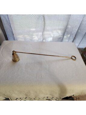 Vintage Heavy Brass Candle Snuffer With Long Handle & Bell-Shaped Extinguisher 1